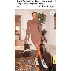 NWT- tan ribbed mock neck long sleeve bodycon